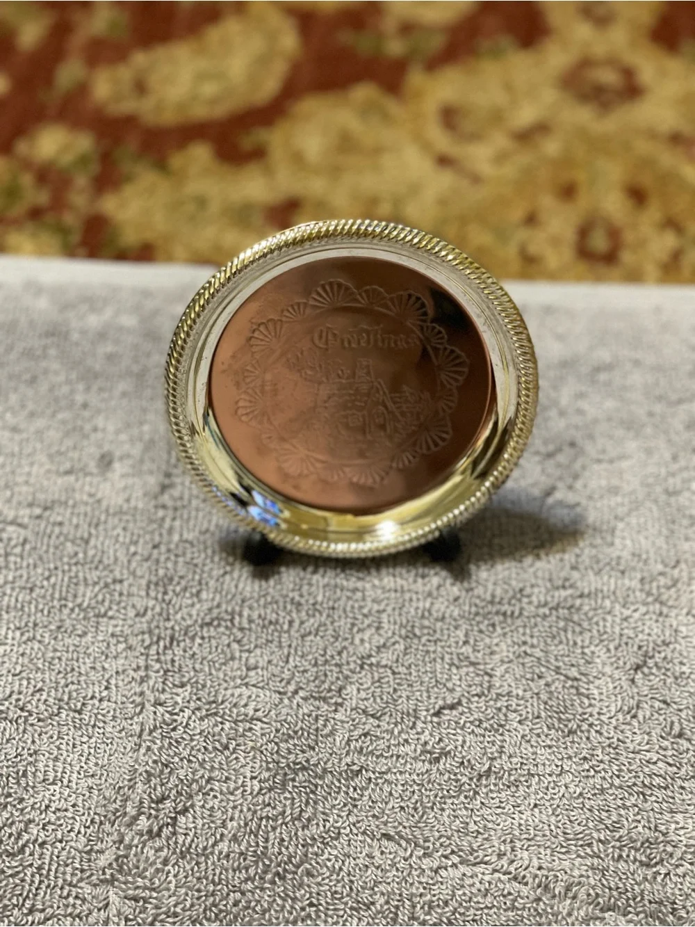 Silver Decorative Wall Plate with Embossed Pattern